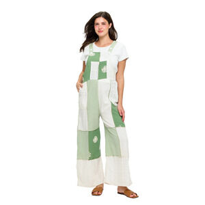 26409-G Yak & Yeti Patchwork Boho Broderie Applique Green Overall - Var Sizes